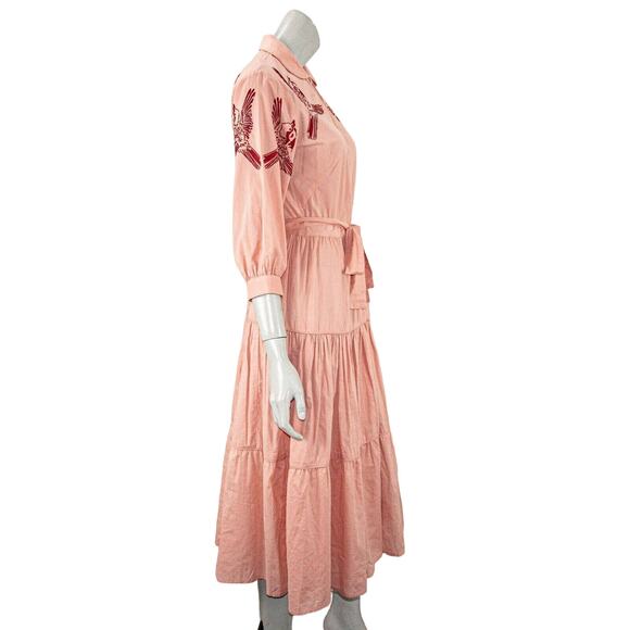 TALLULAH & HOPE Bird Embroidered Dress Waist-tie Peach Women's 6 - Picture 4 of 9